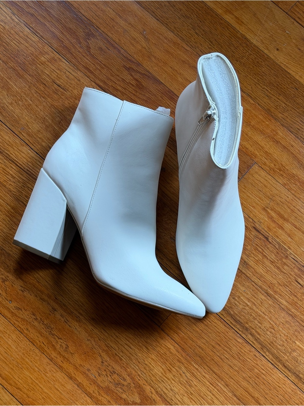 Sugar White Pointed Toe Ankle Boots with Block Heel